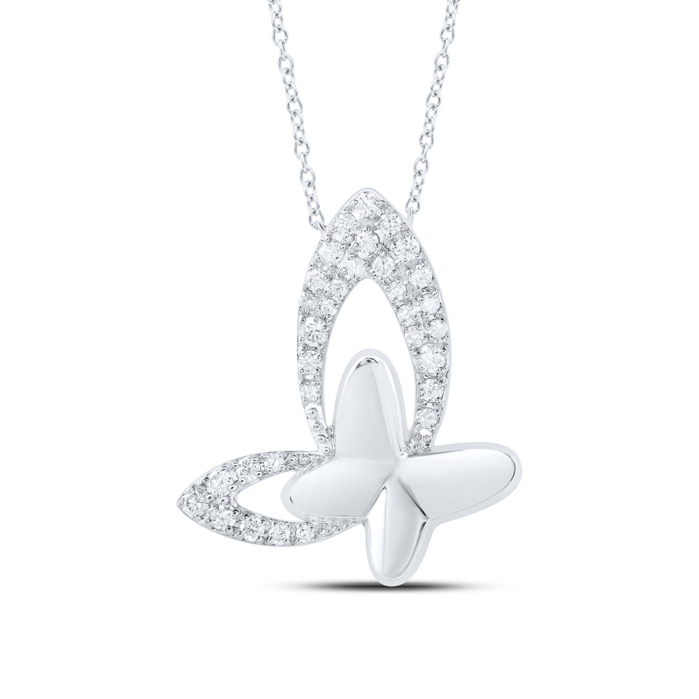 10K Yellow or White or Rose Gold 1/3 Ctw Natural Diamond Gift Butterfly Necklace (18 Inch)