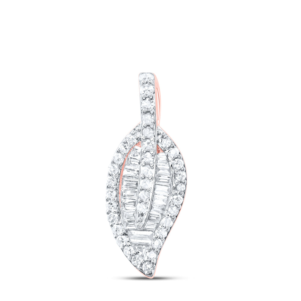 10K Yellow or White or Rose Gold 1/3 Ctw Natural Diamond Gift Leaf Pendant