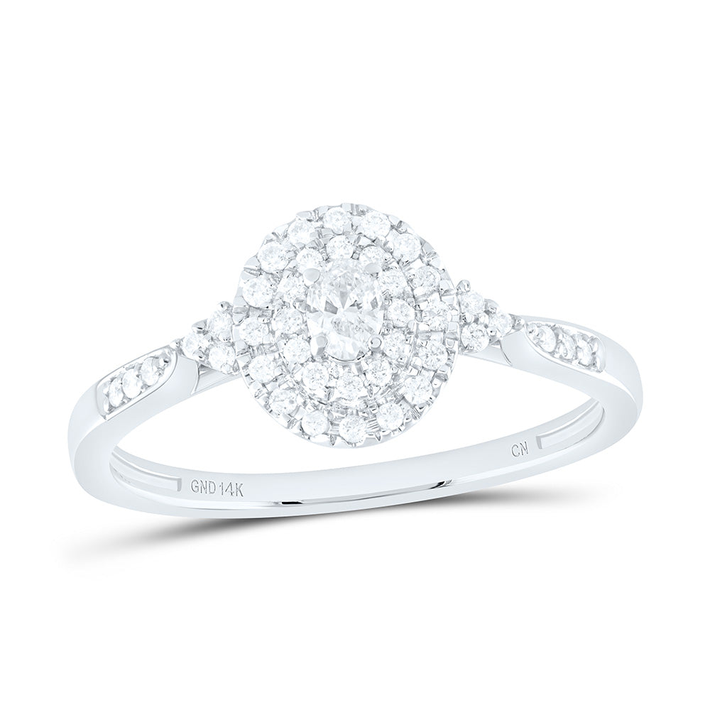 14K Yellow or White Gold 1/4 Ctw Natural Diamond Oval Double Halo Engagement Ring, Womens Size: 5-9