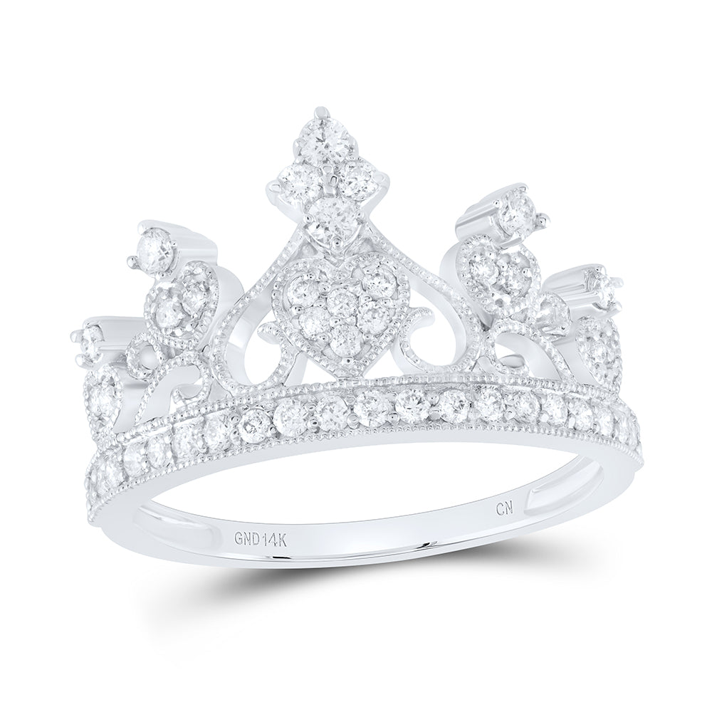 14K Yellow or White Gold 3/8 Ctw Natural Diamond Fashion Crown Ring, Womens Size: 5-9