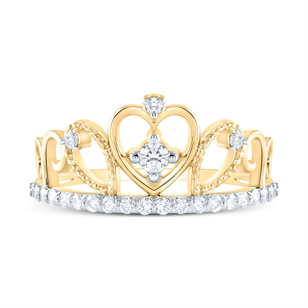 14K Yellow or White Gold 3/8 Ctw Natural Diamond Fashion Crown Ring, Womens Size: 5-9
