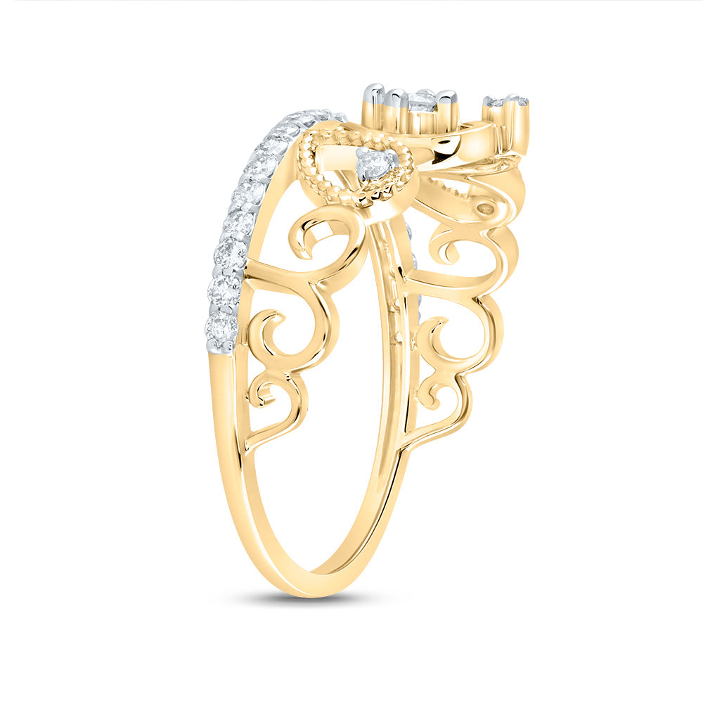14K Yellow or White Gold 3/8 Ctw Natural Diamond Fashion Crown Ring, Womens Size: 5-9