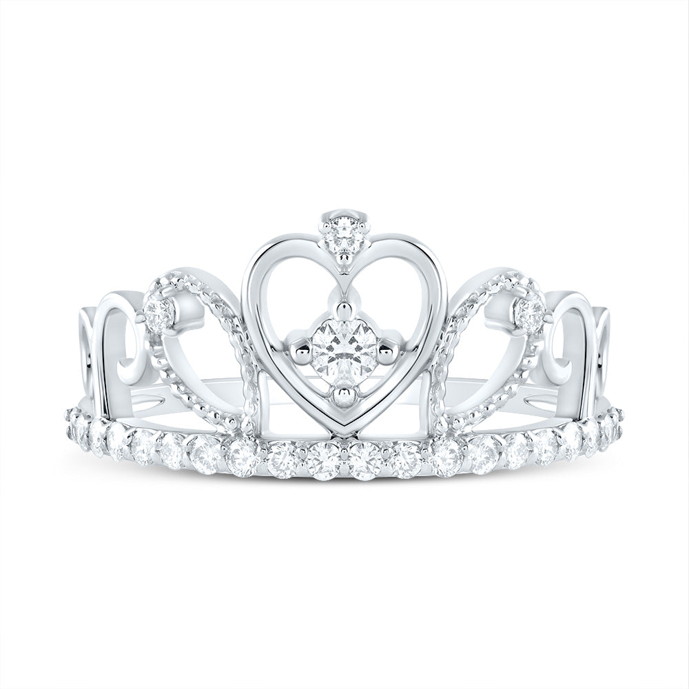 14K Yellow or White Gold 3/8 Ctw Natural Diamond Fashion Crown Ring, Womens Size: 5-9