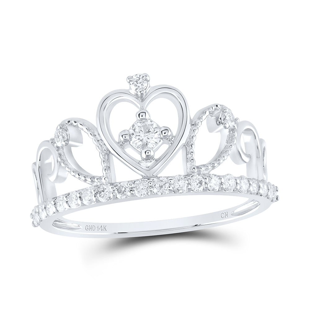 14K Yellow or White Gold 3/8 Ctw Natural Diamond Fashion Crown Ring, Womens Size: 5-9