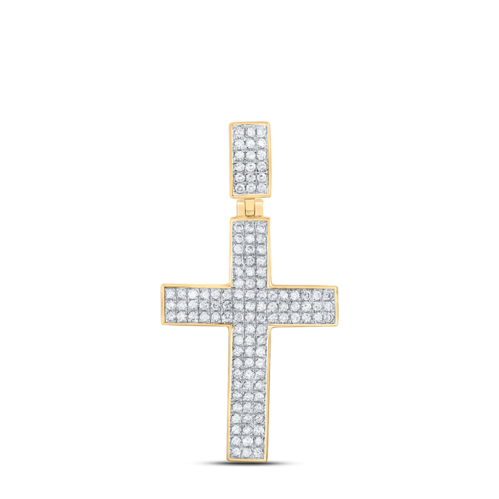 10K Yellow Gold 1/2 Ctw Natural Diamond Cross Mens Charm