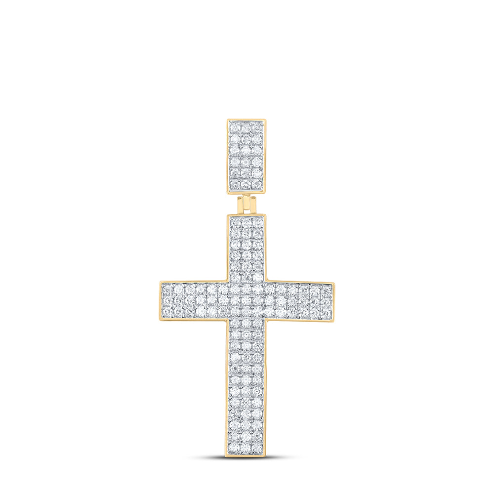 10K Yellow Gold 4 Ctw Natural Diamond Cross Mens Charm