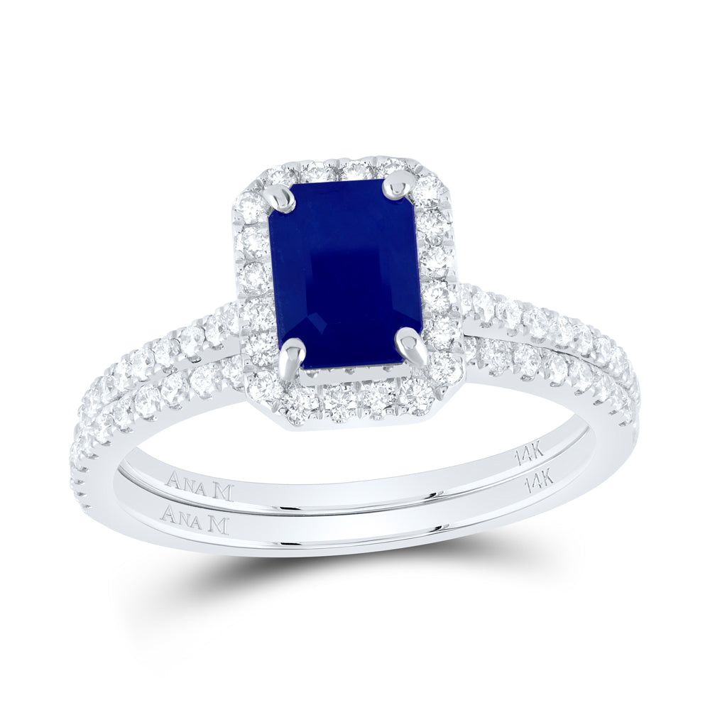 14K Yellow or White or Rose Gold 1/2 Ctw Diamond 7X5MM Emerald Natural Gem Bridal Set, Womens Size: 5-9
