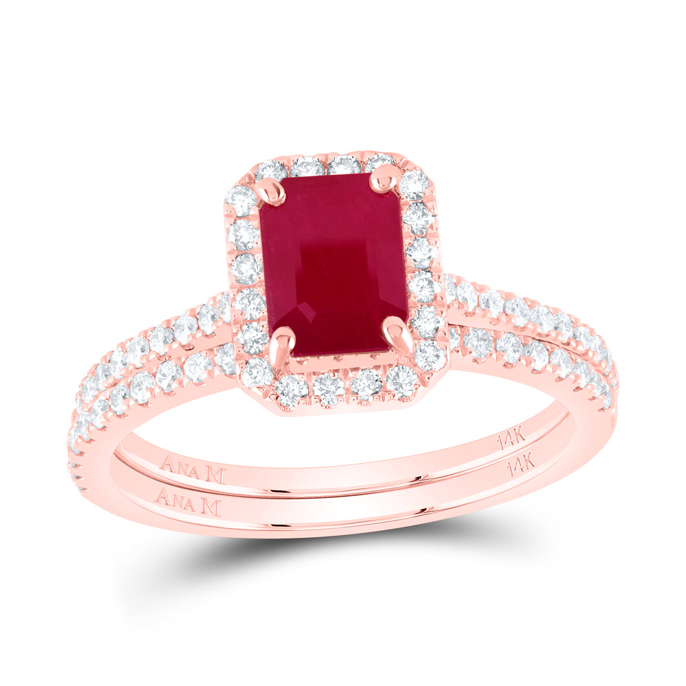 14K Yellow or White or Rose Gold 1/2 Ctw Diamond 7X5MM Emerald Natural Gem Bridal Set, Womens Size: 5-9