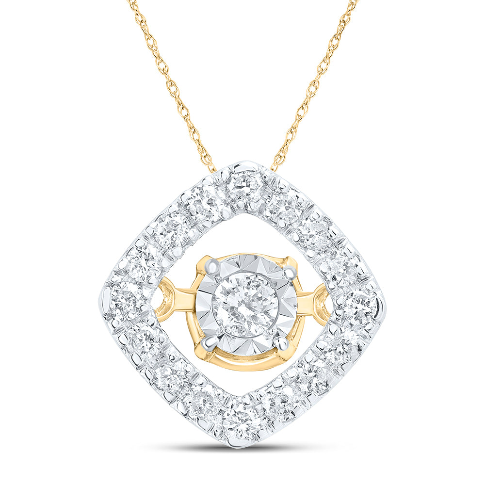 10K Yellow Gold 1/6 Ctw Natural Diamond Gift Cushion Dancing Pendant