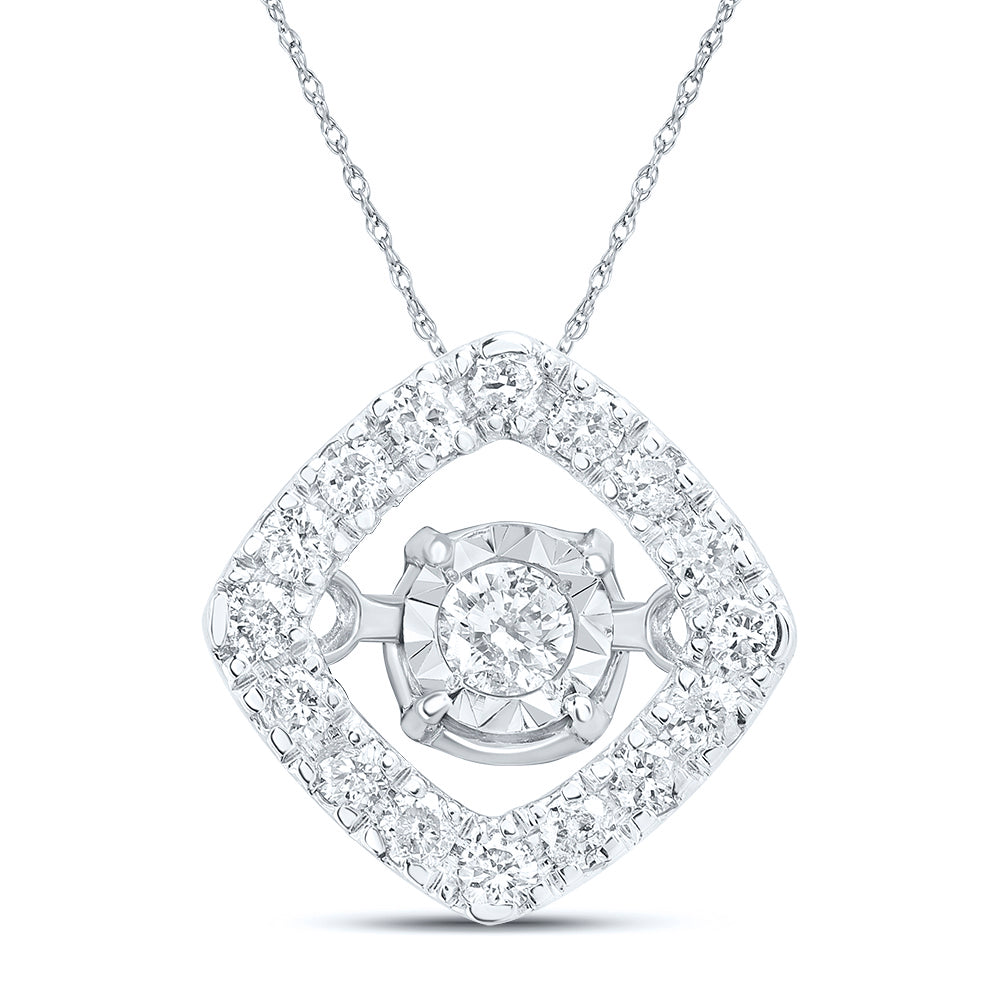 10kt White Gold 1/6 Cttw Diamond Cushion Dancing Pendant