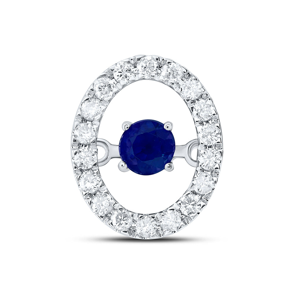 10kt White Gold 1/8 Cttw Diamond 3mm Round Blue Sapphire Natural Gem Dancing Pendant