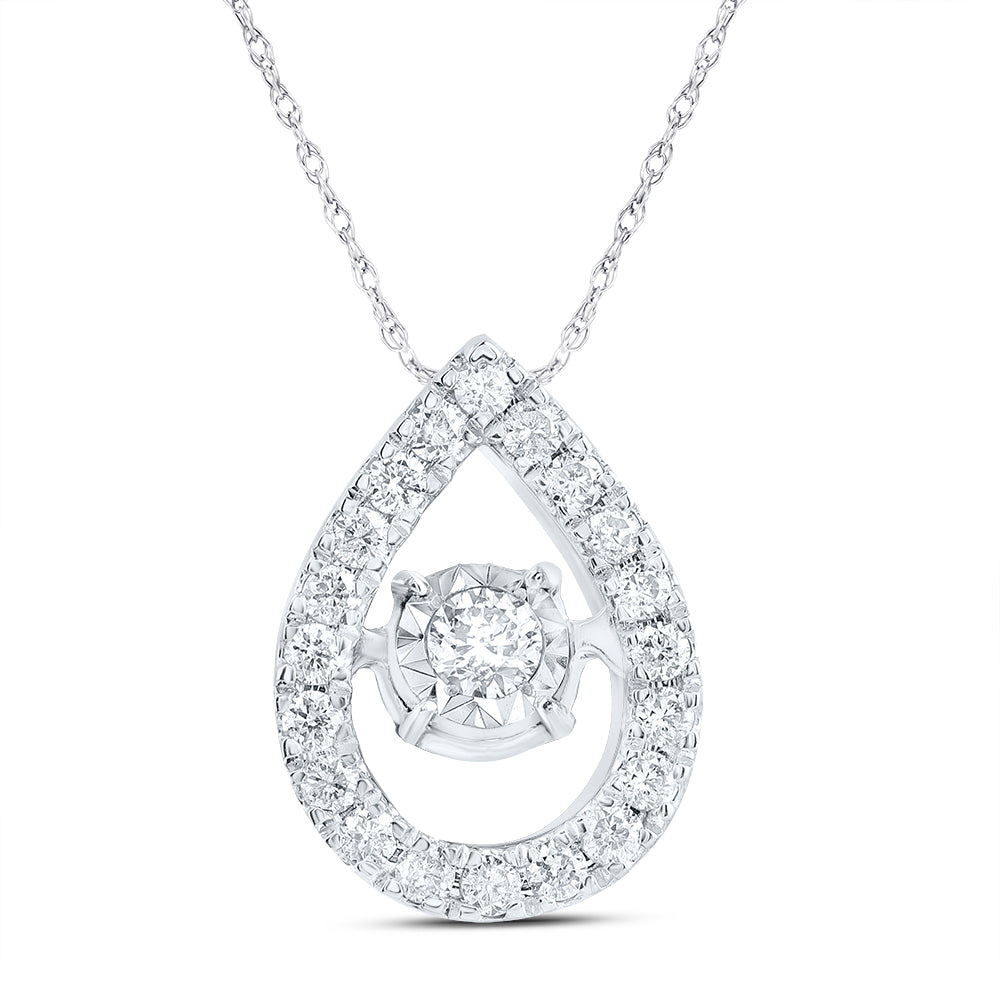10kt White Gold 1/6 Cttw Diamond Pear Dancing Pendant