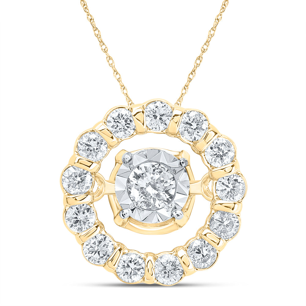 10kt Yellow Gold 1/6 Cttw Diamond Round Dancing Pendant