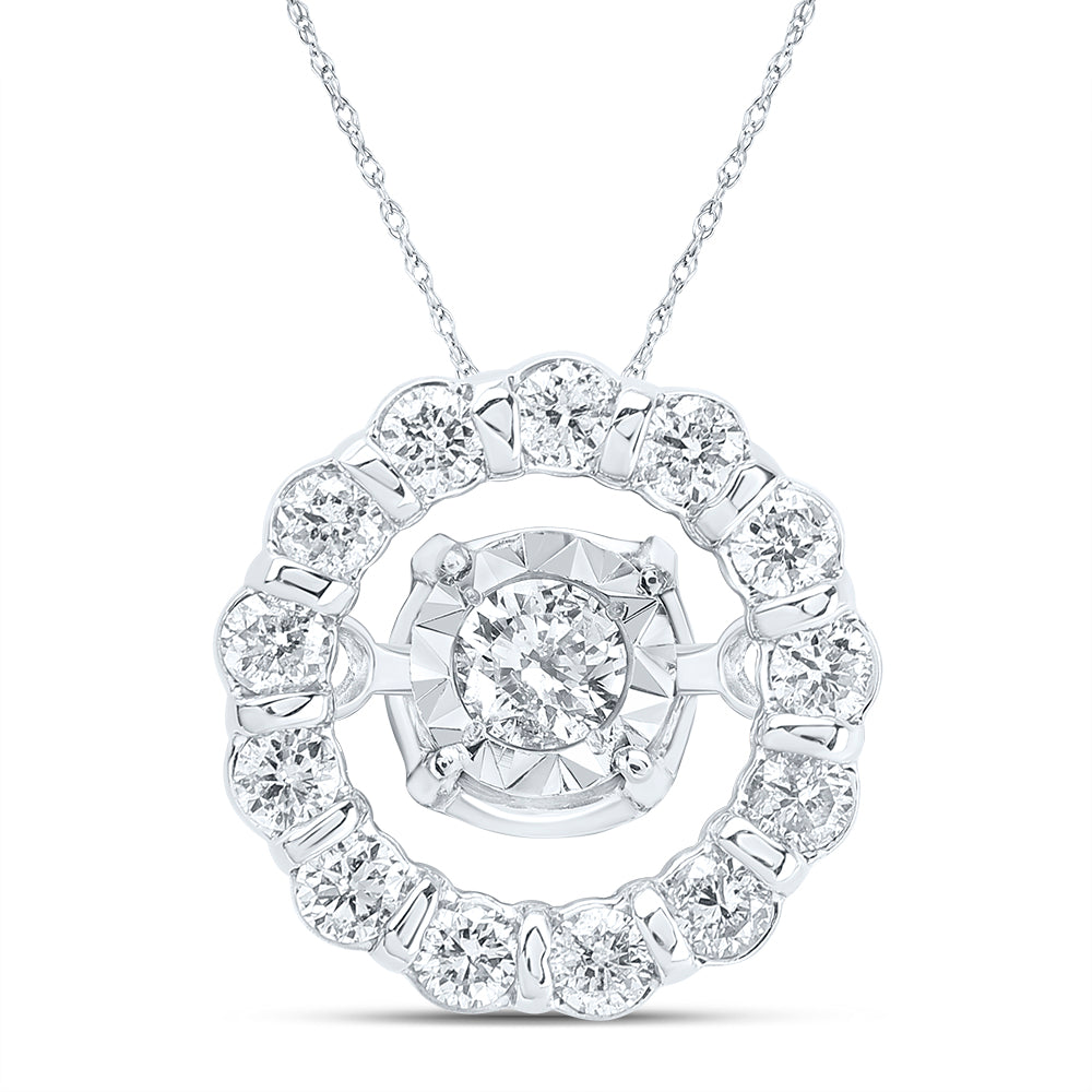 10kt White Gold 1/6 Cttw Diamond Round Dancing Pendant