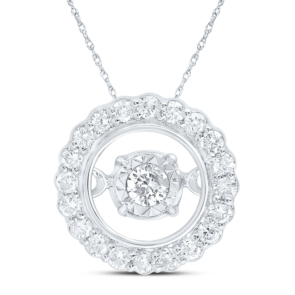 10kt White Gold 1/5 Cttw Diamond Round Dancing Pendant