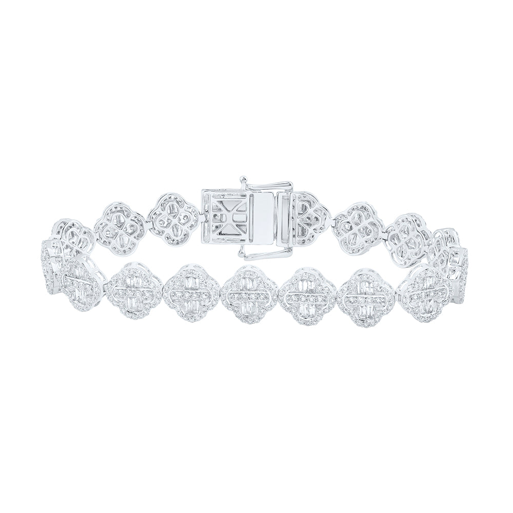 14kt White Gold 5 Cttw Diamond Ana M Fashion Clover Bracelet, Length: 7 Inch
