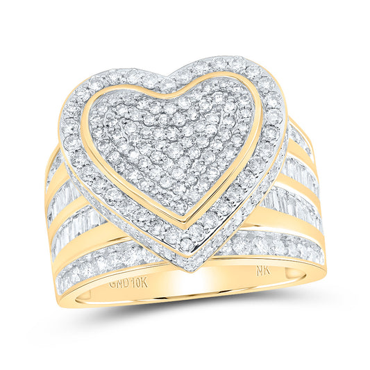 10kt Yellow Gold 2 1/5 Cttw  Diamond Fashion Heart Wedding Engagement Anniversary Ring, Women Size: 5-9