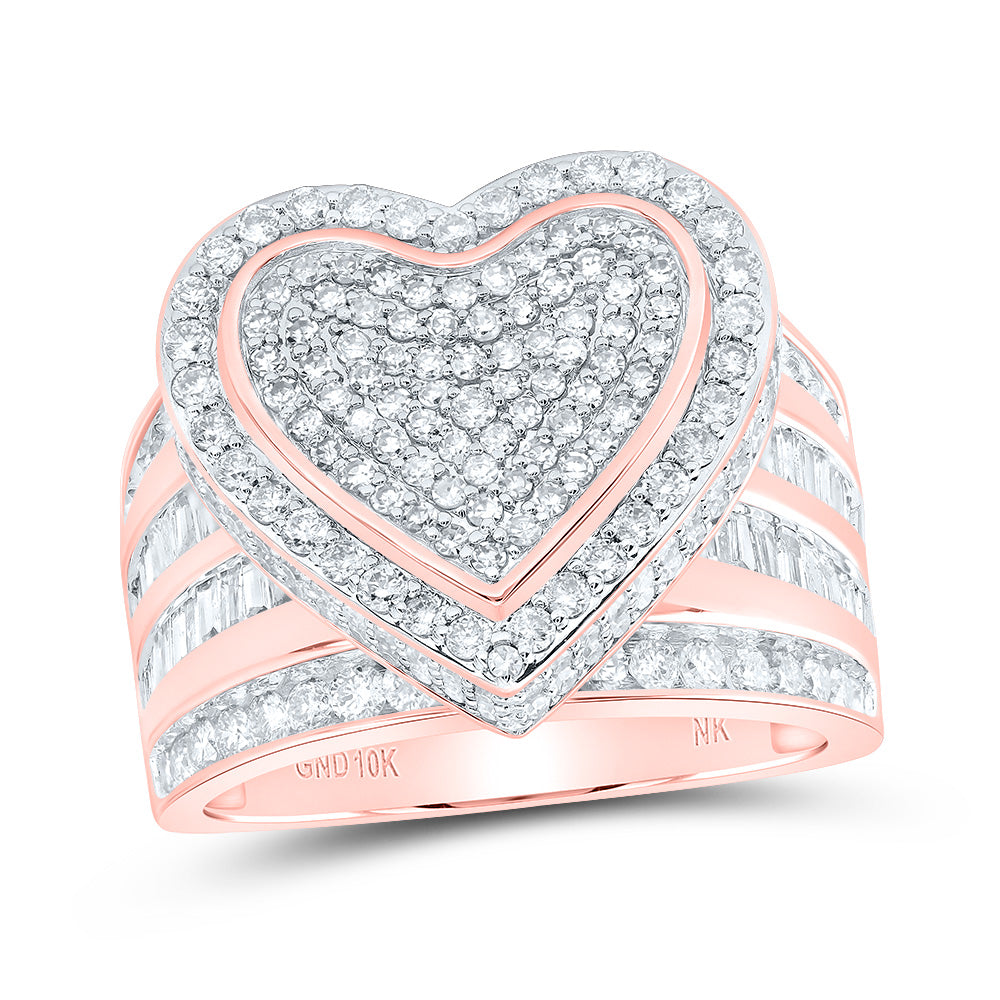 10kt Rose Gold 2 1/5 Cttw Diamond Fashion Heart Wedding Engagement Anniversary Ring, Women Size: 5-9