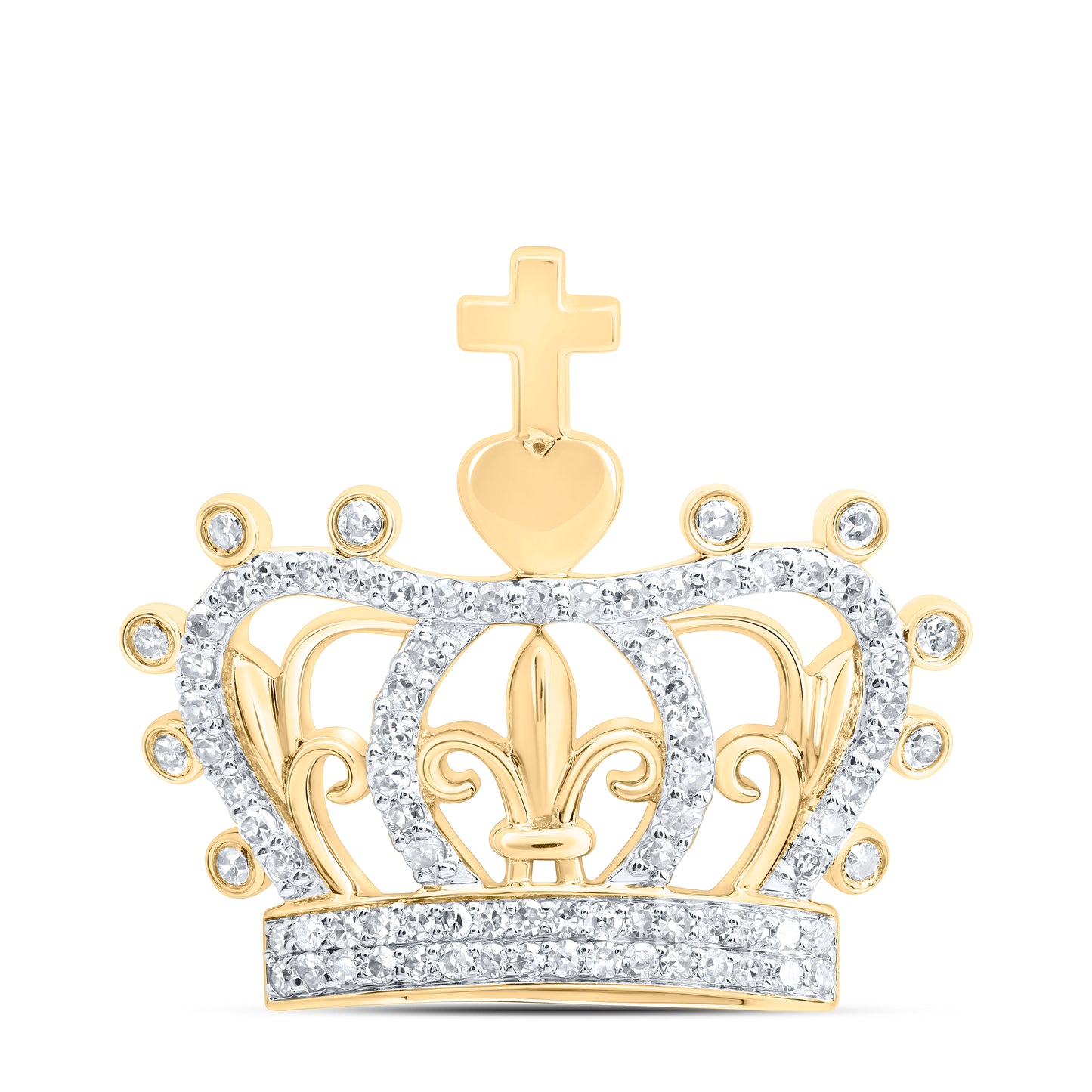 10kt Yellow Gold 3/8 Cttw Diamond Cross Crown Mens Charm