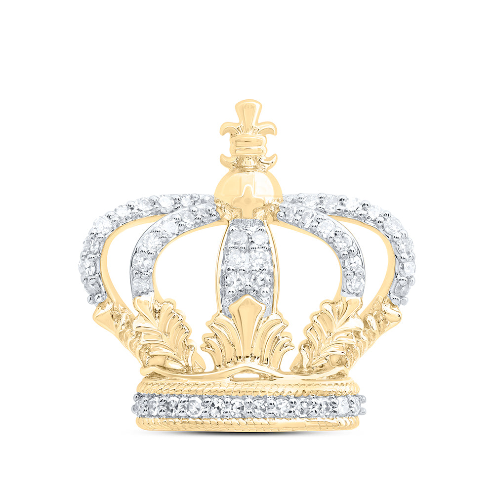 10kt Yellow Gold 1/3 Cttw Diamond Crown Mens Charm