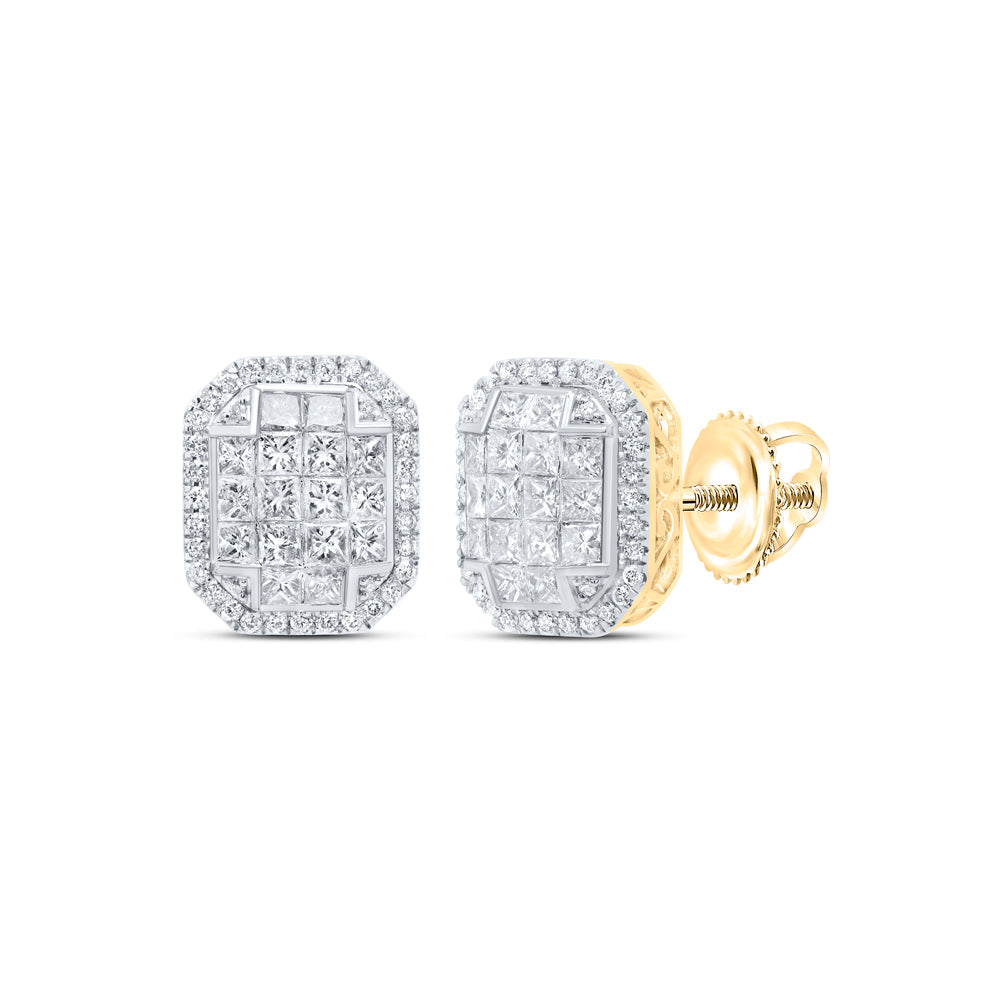 14kt Yellow Gold 1 1/2 Cttw Diamond Fashion Emerald Earring