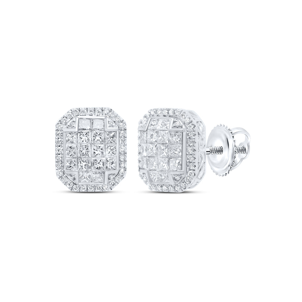 14kt White Gold 1 1/2 Cttw Diamond Fashion Emerald Earring