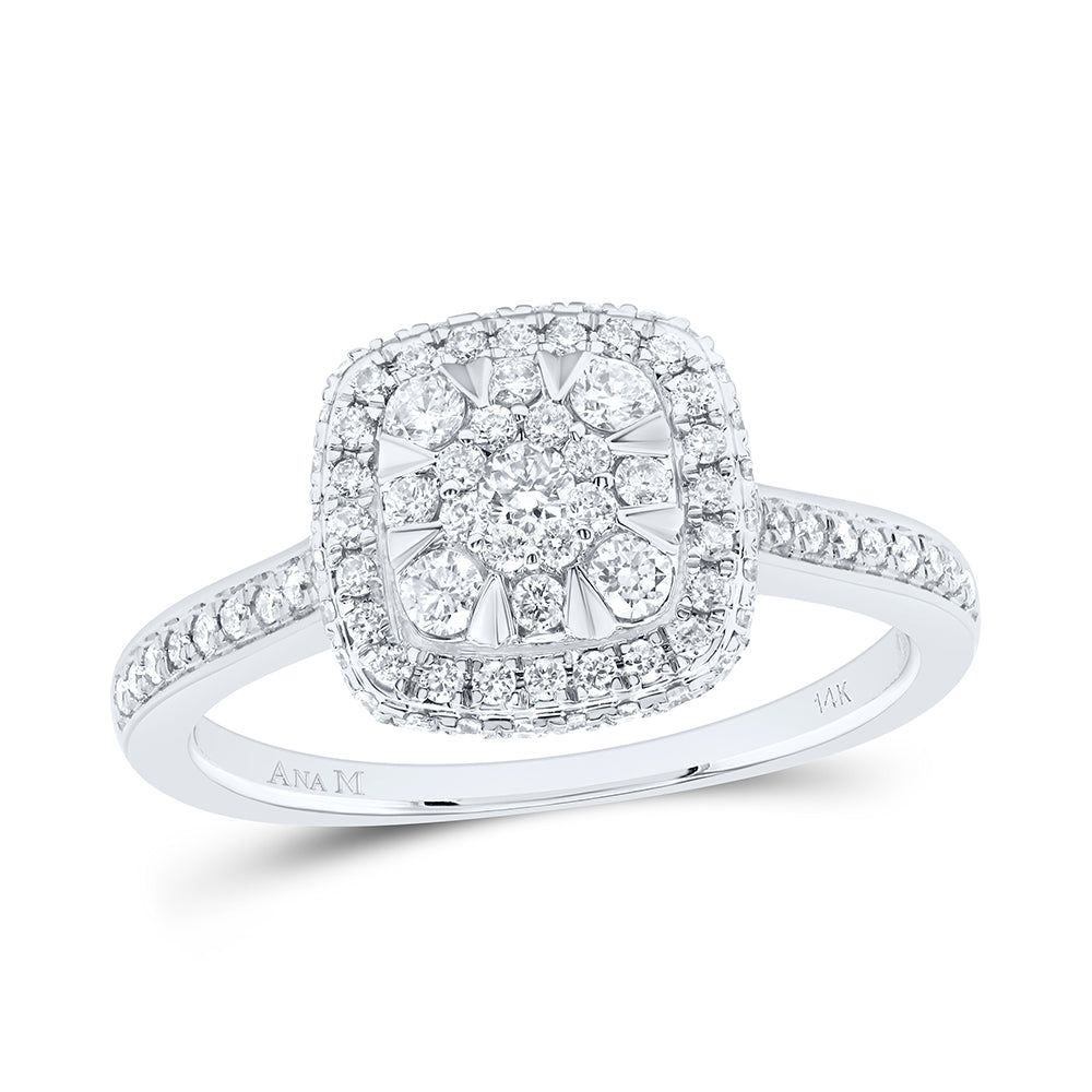 14kt White Gold 1/2 Cttw Diamond Ana M Fashion Cushion Wedding Engagement Anniversary Ring, Women Size: 5-9