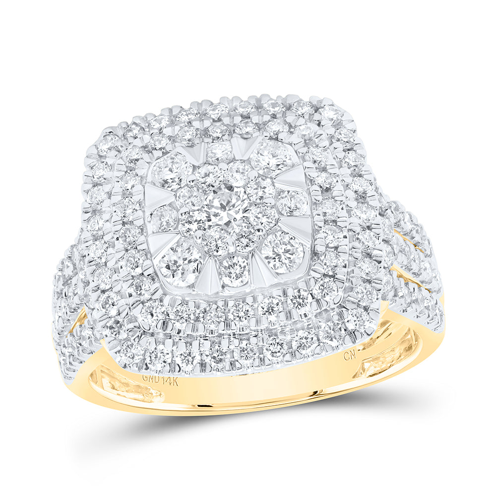 14K Yellow Gold 1 1/3 Ctw Natural Diamond Cushion Ladies Ring, Womens Size: 5-9