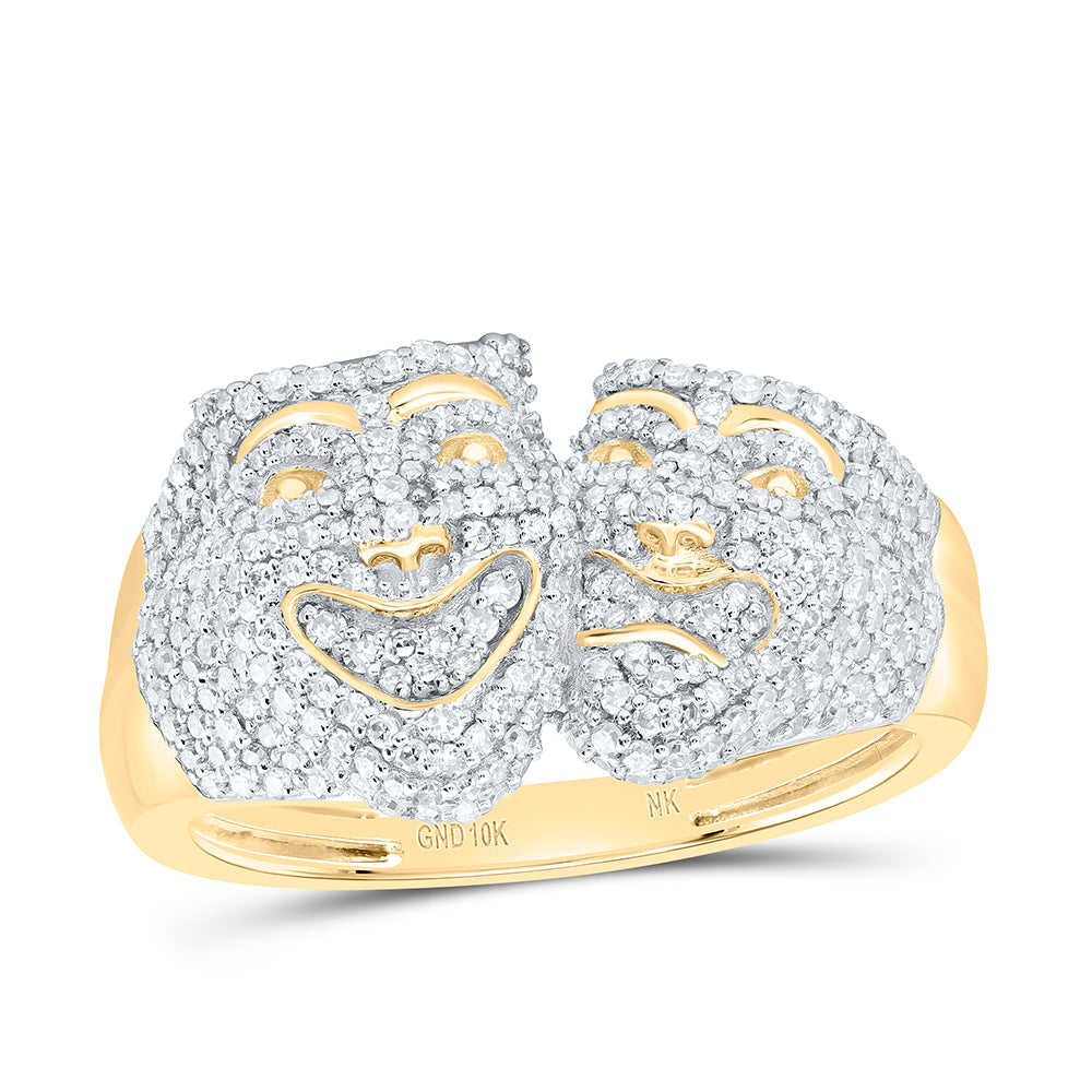10kt Yellow Gold 7/8 Cttw Diamond Laugh And Cry Mens Ring, Men Size: 8-12