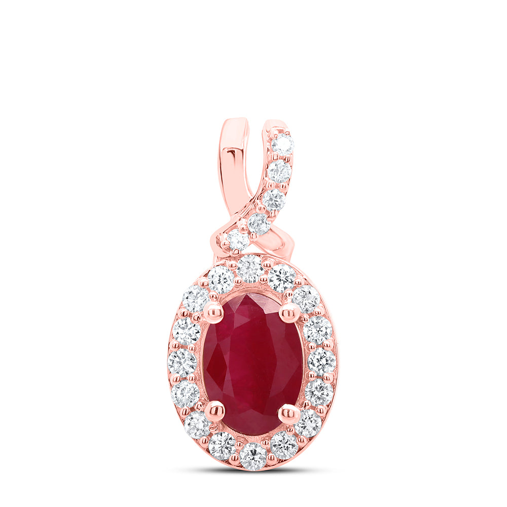 14kt Rose Gold 1/5 Cttw Diamond Ana M 7x5mm Oval Ruby Natural Gem Pendant