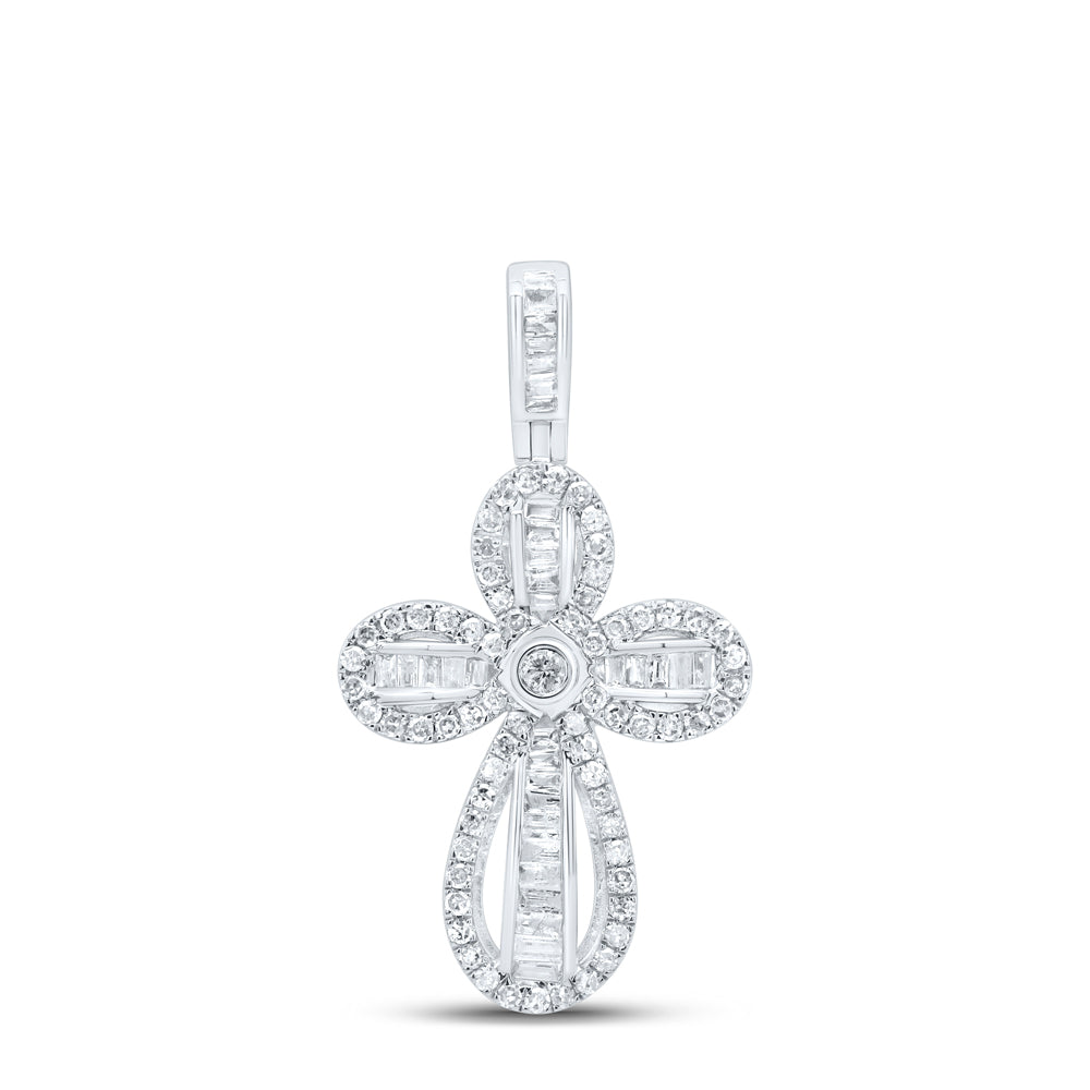 10kt White Gold 5/8 Cttw Diamond Cross Pendant