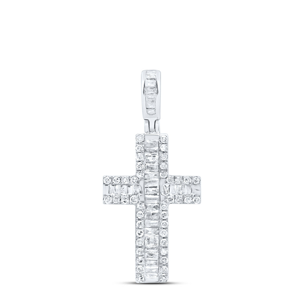 10kt White Gold 1/2 Cttw Diamond Cross Pendant