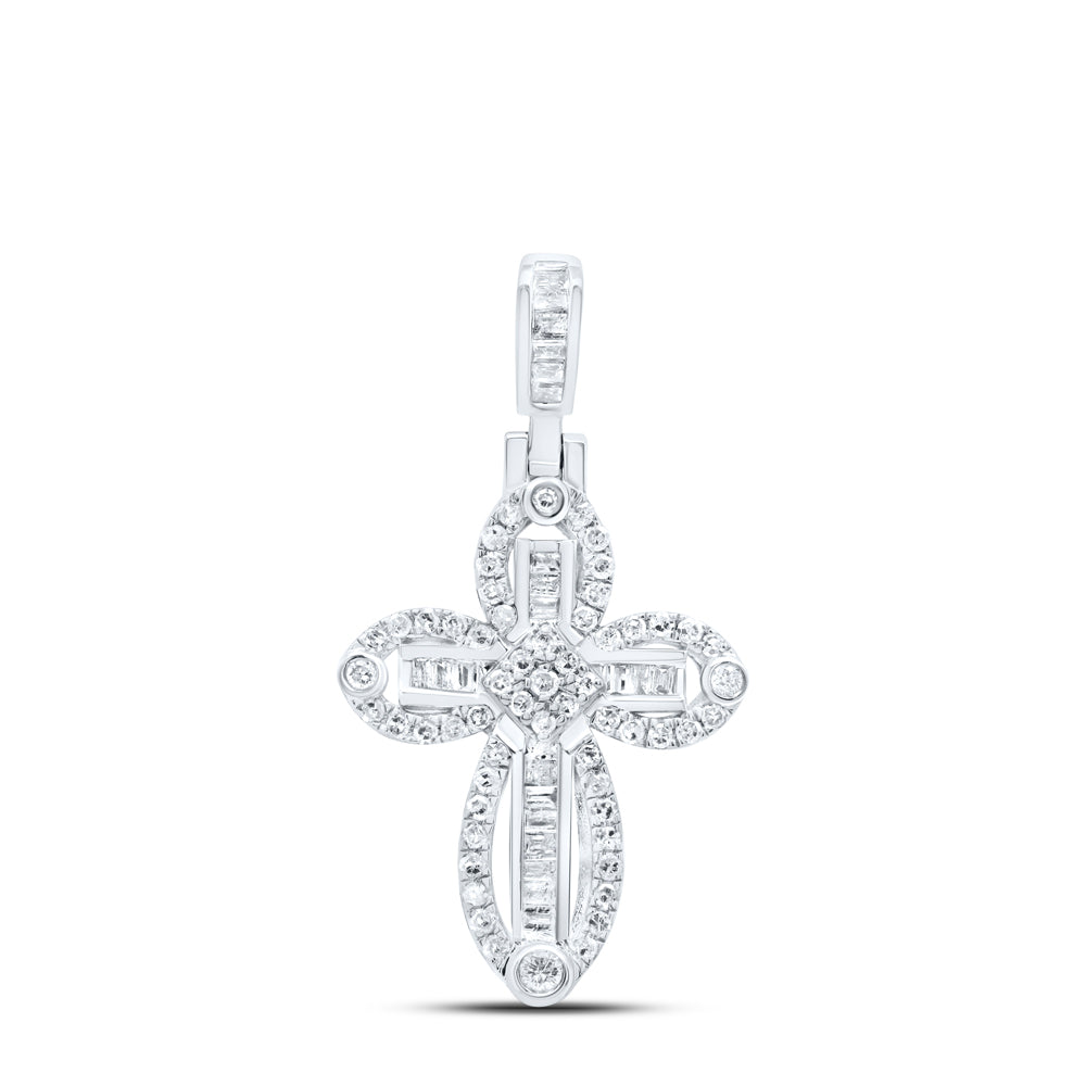 10kt White Gold 1/2 Cttw Diamond Cross Pendant