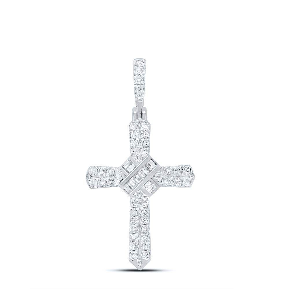 10kt White Gold 1/4 Cttw Diamond Cross Pendant