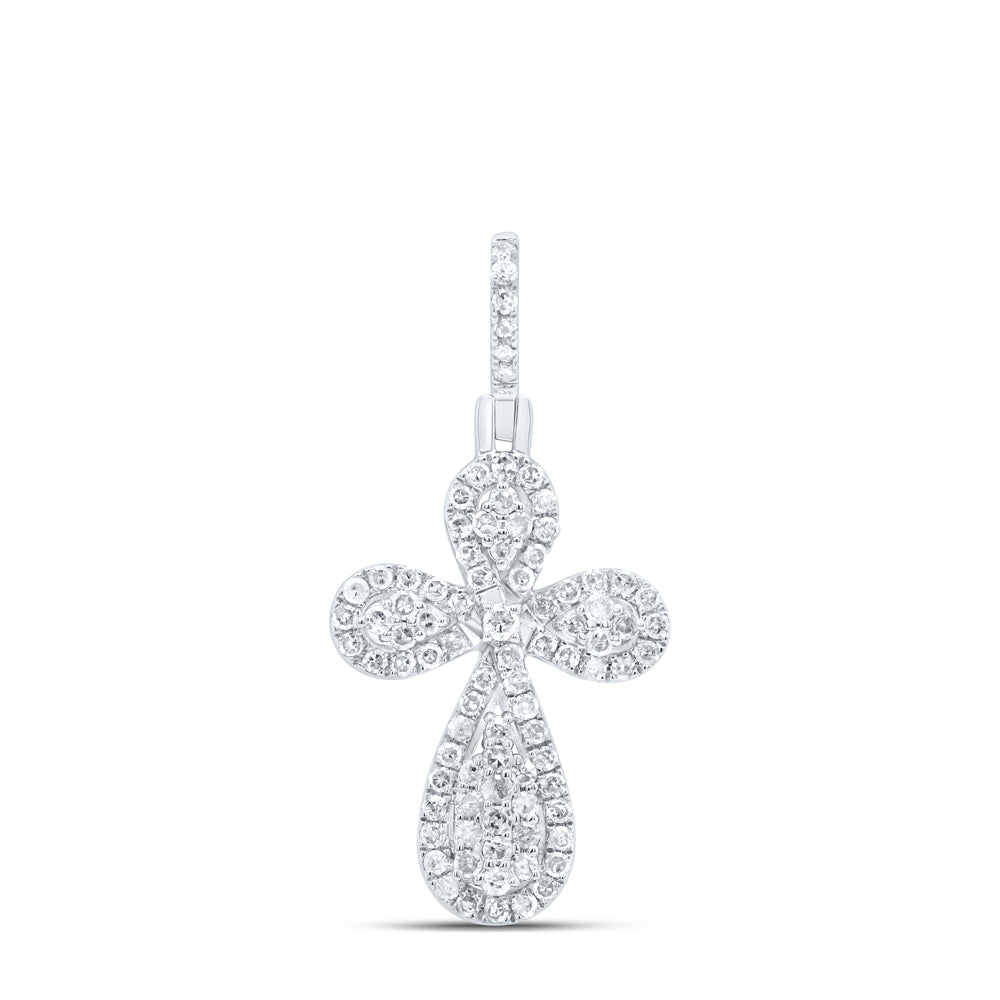 10kt White Gold 1/2 Cttw Diamond Cross Pendant