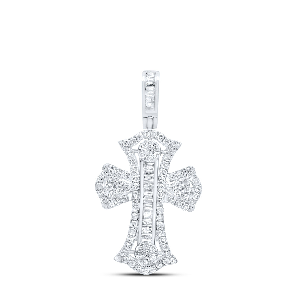 10kt White Gold 5/8 Cttw Diamond Cross Pendant