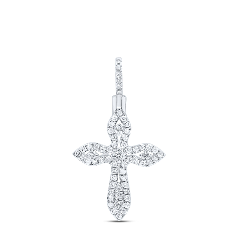 10kt White Gold 3/8 Cttw Diamond Cross Pendant