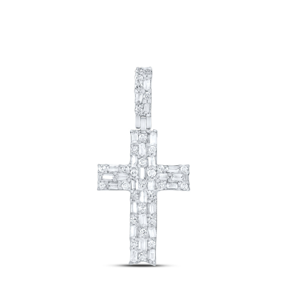 10kt White Gold 5/8 Cttw Diamond Cross Pendant
