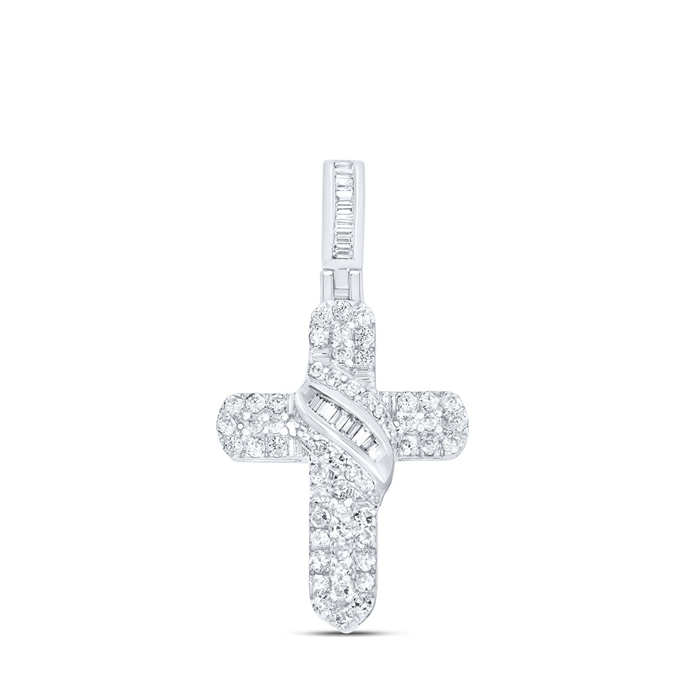 10kt White Gold 1/2 Cttw Diamond Cross Pendant