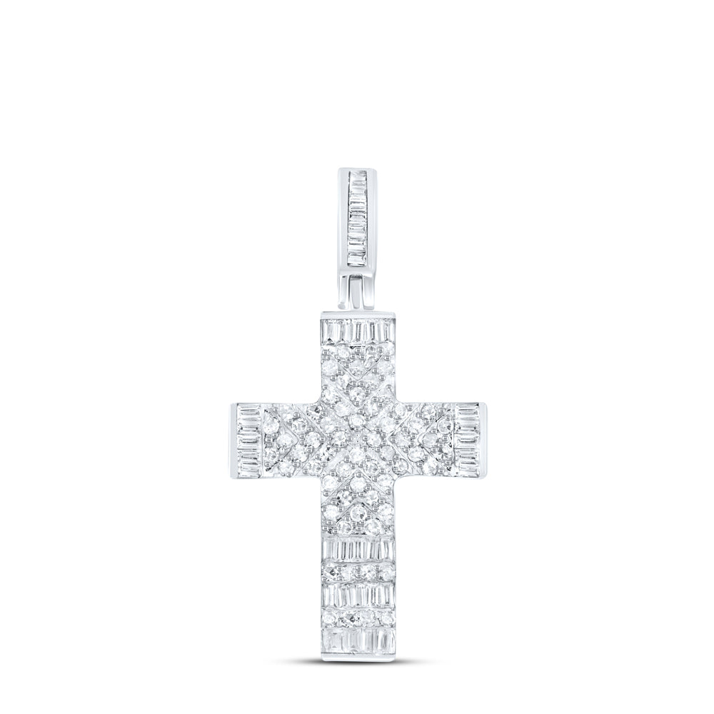 10kt White Gold 1/2 Cttw Diamond Cross Pendant
