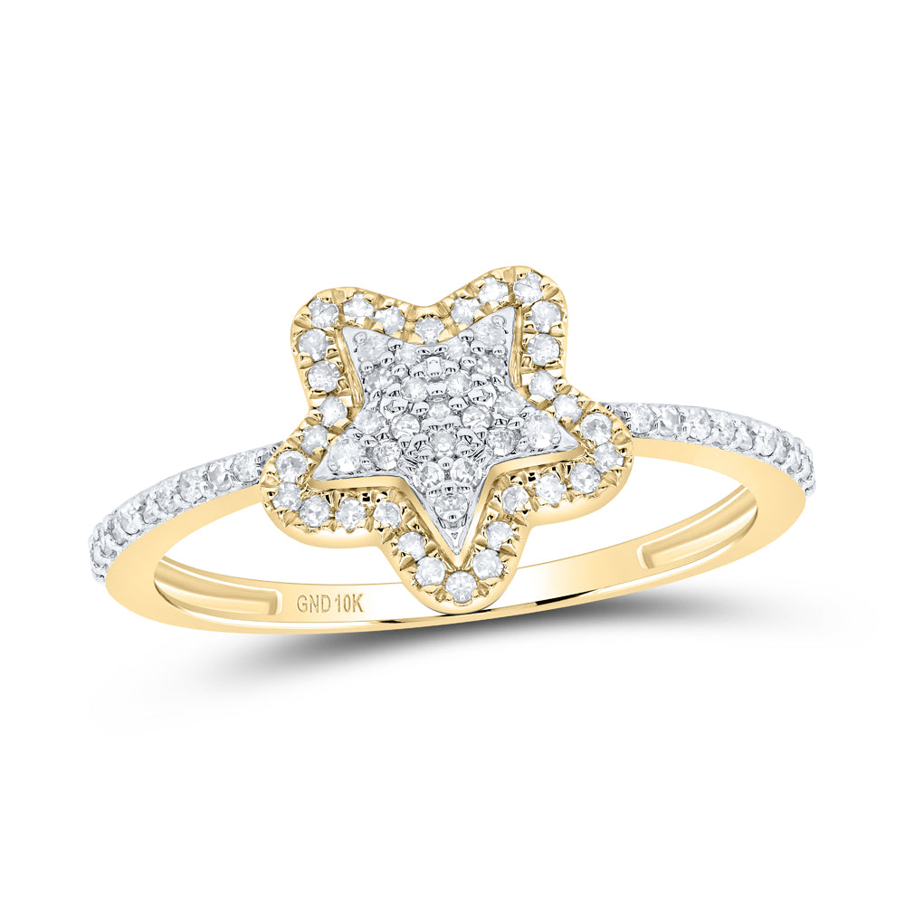 10K Yellow Gold 1/4 Ctw Natural Diamond Star Ring, Womens Size: 5-9