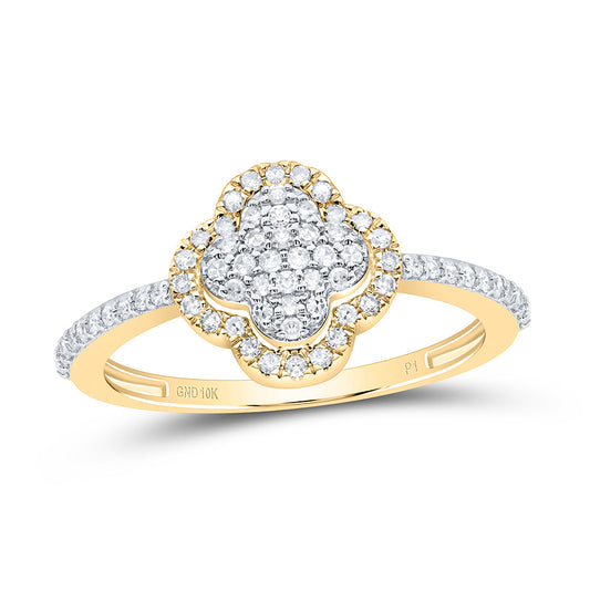 10kt Yellow Gold 1/4 Cttw Diamond Clover Wedding Engagement Anniversary Ring, Women Size: 5-9