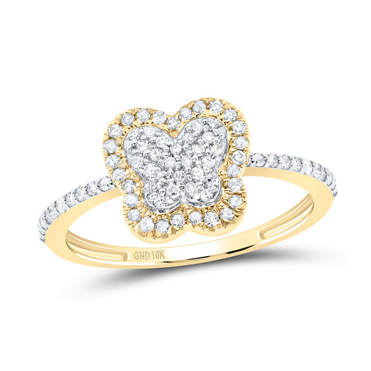 10kt Yellow Gold 1/4 Cttw Natural Diamond Wedding Engagement Anniversary Butterfly Ring, Women Size: 5-9