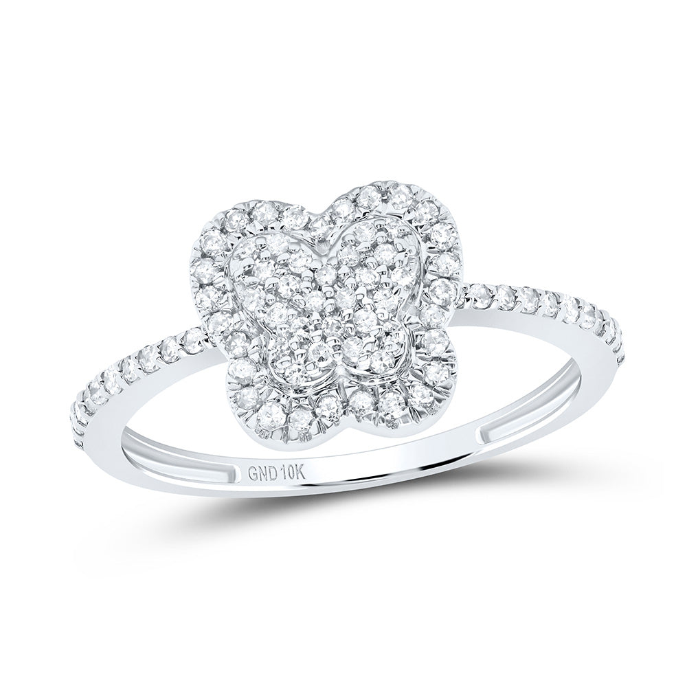 10kt White Gold 1/4 Cttw Natural Diamond Wedding Engagement Anniversary Butterfly Ring, Women Size: 5-9