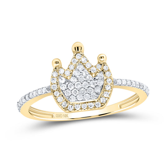 10kt Yellow Gold 1/4 Cttw Diamond Crown Wedding Engagement Anniversary Ring, Women Size: 5-9