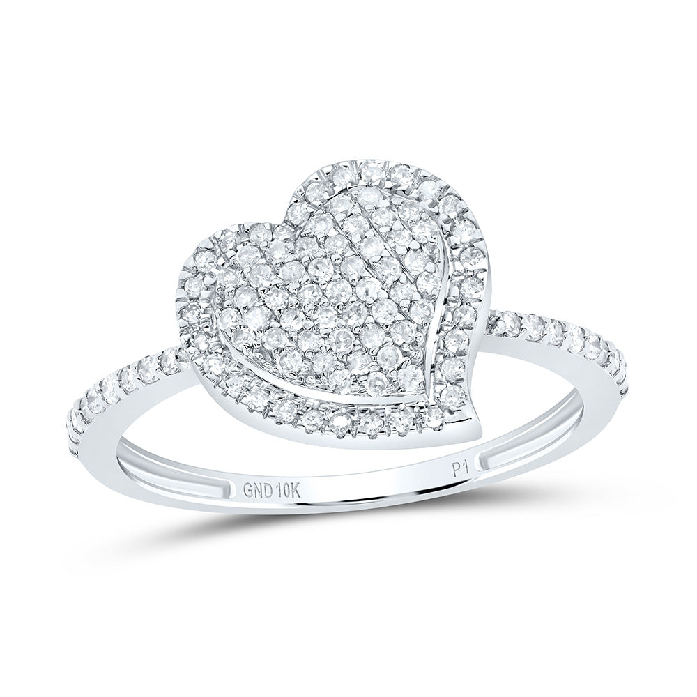10kt White Gold 1/3 Cttw Diamond Heart Wedding Engagement Anniversary Ring, Women Size: 5-9