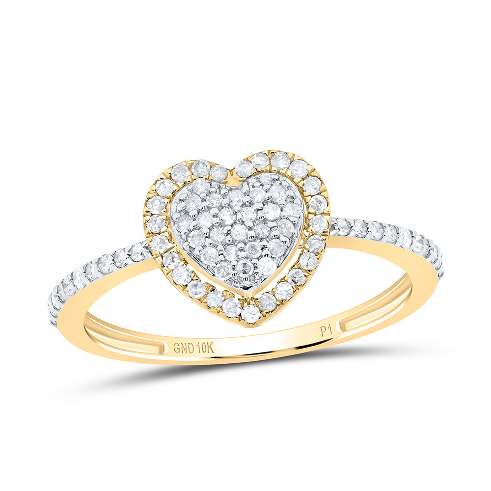 10kt Yellow Gold 1/4 Cttw Diamond Heart Wedding Engagement Anniversary Ring, Women Size: 5-9