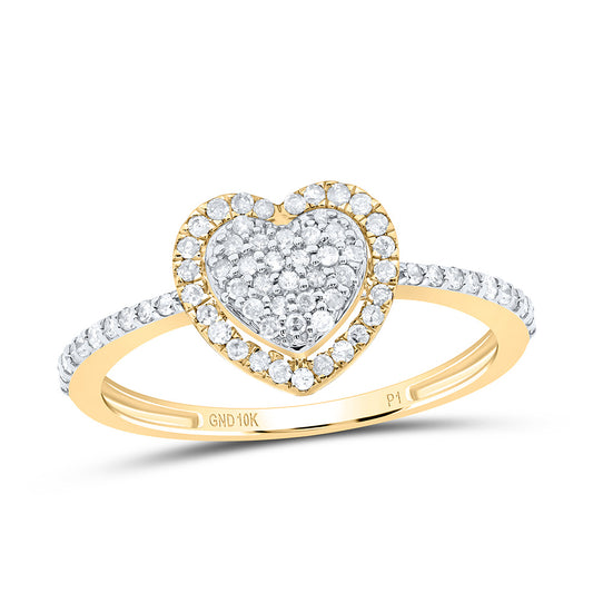 10kt Yellow Gold 1/4 Cttw Diamond Heart Wedding Engagement Anniversary Ring, Women Size: 5-9
