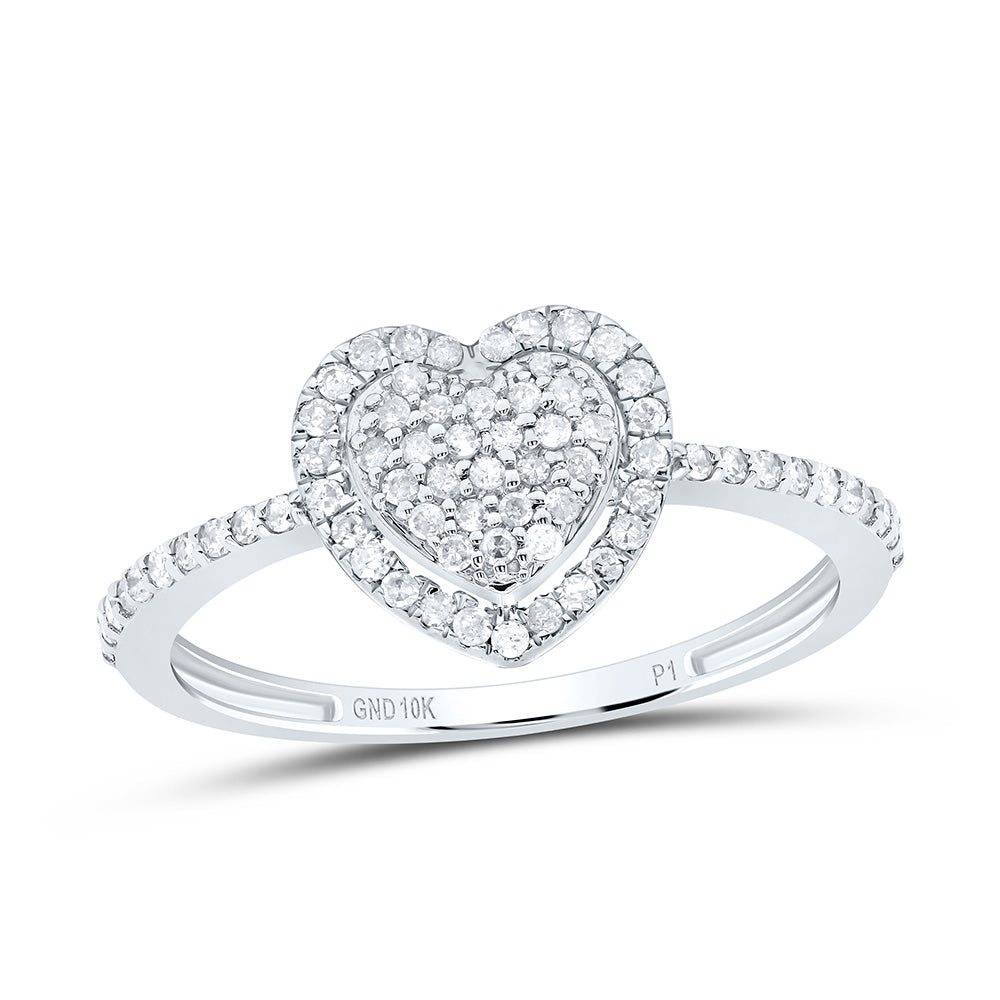 10kt White Gold 1/4 Cttw Diamond Heart Wedding Engagement Anniversary Ring, Women Size: 5-9