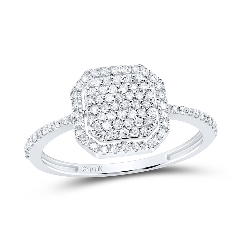 10kt White Gold 1/3 Cttw Diamond Octagon Wedding Engagement Anniversary Ring, Women Size: 5-9
